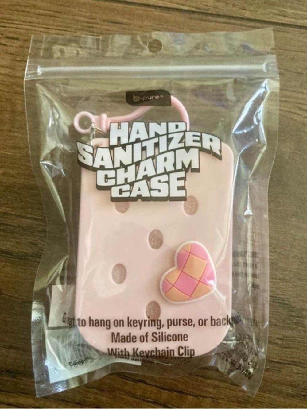 b.pure Hand Sanitizer Charm Case Pink Silicone Keyring Holder New!